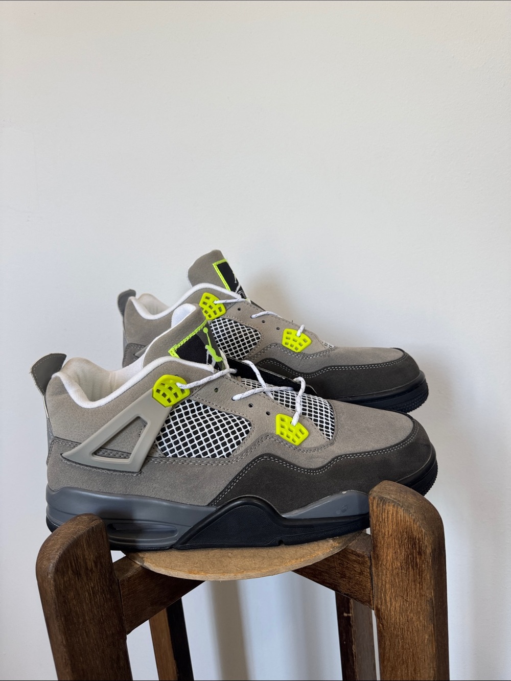 Jordan Air 4 in Taupe, Dark Brown & Neon Yellow Accents - Picture 2 of 4